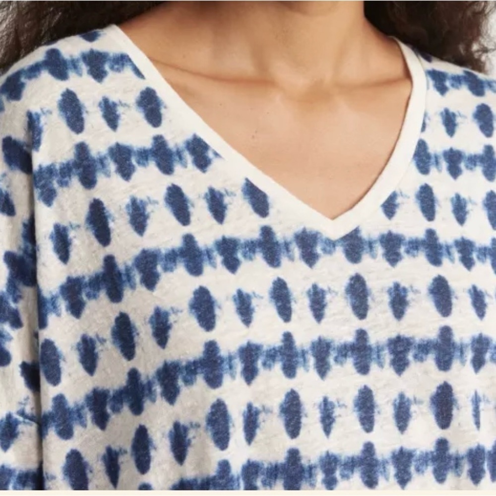 NEW Gerard Darel Appoline Abstract Print Linen V-Neck T-Shirt, Size Small - Picture 2 of 11